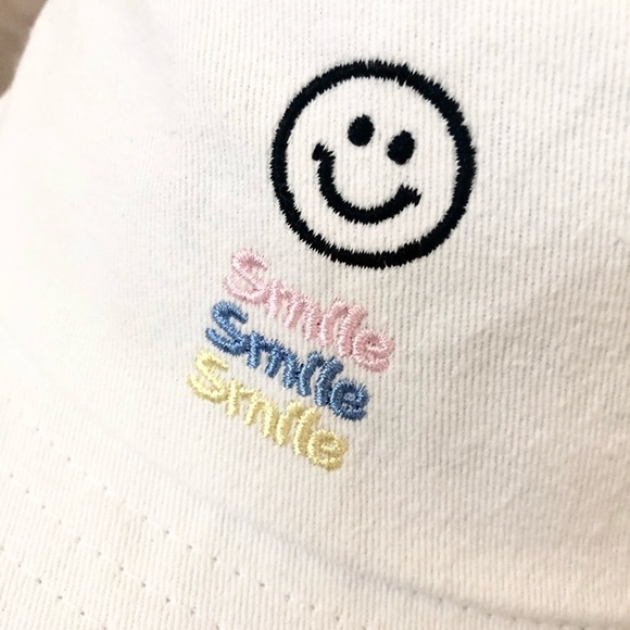 NEW Smiley Face Smile Embroidered 100% Cotton Fisherman Sun Beach Y2K Bucket Hat - Picture 10 of 13
